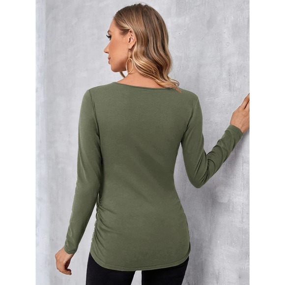 Maternity Solid Nursing v neck long sleeve Tee tie front black - Picture 8 of 11